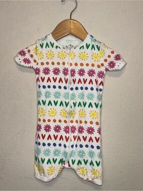 Primary White Baby Romper with Rainbow Floral & Dot Print